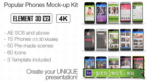 Videohive: Popular Phones Mock-up Kit - Project for After Effects 