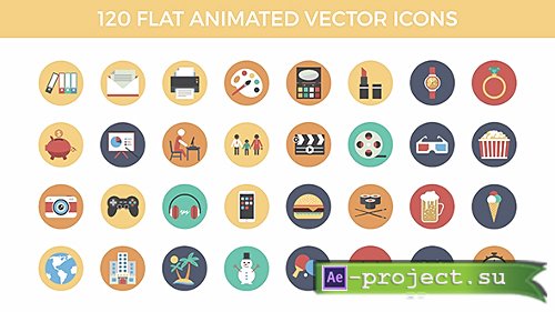 Videohive: 120 Flat Animated Vector Icons | Corporate - Project for After Effects 