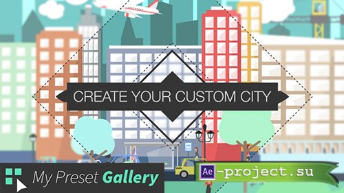 Videohive: Flat City Vector - City with Buildings, Pedestrians, Cars, Planes... in Flat Design - Project for After Effects 
