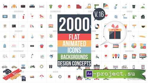 Videohive: Flat Animated Icons Library V.16 - Project for After Effects