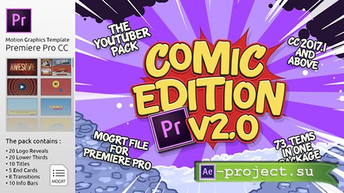 Videohive: The YouTuber Pack - Comic Edition V2.0 | MOGRT For Premiere Pro CC