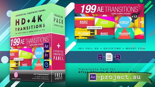 Videohive: 199 Transitions Pack V1.2 4K - Project for After Effects 