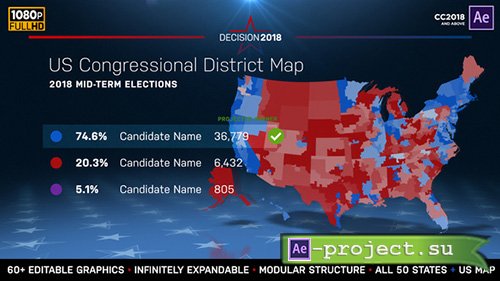 Videohive: 2018 Midterm Election Map | State Congressional Districts - Project for After Effects 