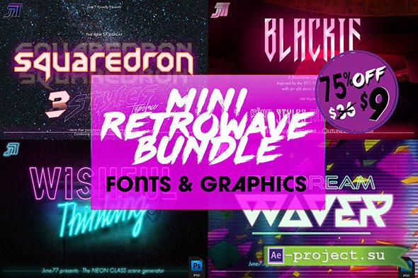 Retrowave Bundle of Fonts & Graphics 3709080