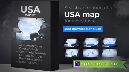 Videohive: USA Map: United States of America with States - Project for After Effects 