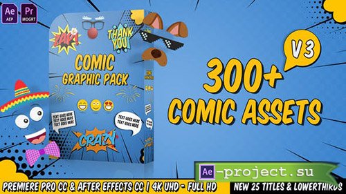 Videohive: Comic Titles - Speech Bubbles - Emoji - Stickers - Flash FX Graphic Pack - AE & For Premiere Pro