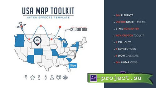 Videohive: Usa Map Toolkit 24569861 - Project for After Effects