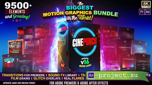 Videohive: CINEPUNCH V16 - The Biggest Motion Graphics Bundle in the World! - After Effects Add Ons & Project