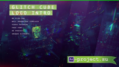 Videohive - Glitch Cube Logo 4k Intro/ Youtube Blog/ Digital Distortion/ Error and Bad Signal/ Glass Aberration - 24103918