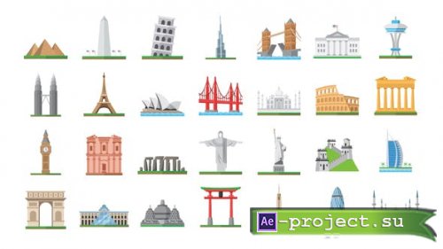 Videohive - 100 World Landmarks Icons - 26139491 - Project for After Effects