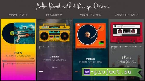 Videohive - Audio React Spectrum Visualizer with Boombox, Cassette Tape, Vinyl Plate and Vinyl Player Equalizer - 24651035 - Project for After Effects