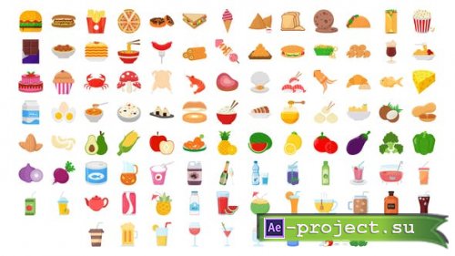 Videohive - 100 Food & Drinks Icons - 28181411 - Project for After Effects