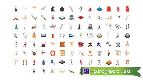 Videohive - 100 Martial Arts Icons - 30141890 - Project for After Effects