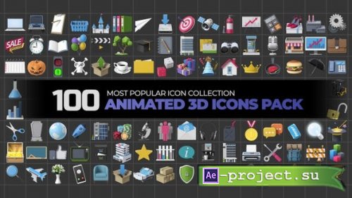 Videohive - 100 Animated 3D Icons Pack 24240318 - Motion Graphics 