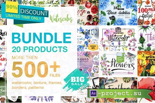 Watercolor Mega Bundle – 20 Sets with over 500 Graphics