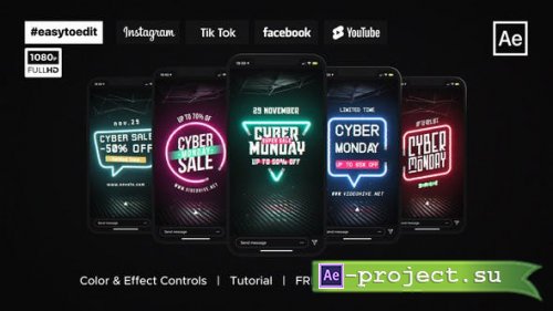 Videohive - Cyber Monday | Neon Stories & Posts - 34692148 - Project for After Effects