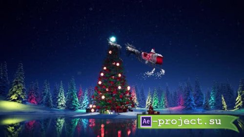 Videohive - Santa Riding Sleigh Around Christmas Tree HD - 35198309