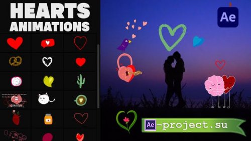 Videohive - Cartoon Animated Hearts Stickers for After Effects - 36049040
