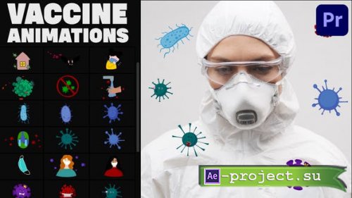Videohive - Corona Virus And Vaccine Cartoon Icons for Premiere Pro - 36109530