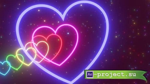 Videohive - Flying Through Curved Love Heart Tunnel Shapes Glow Rainbow Sparkles - 4K - 36698559
