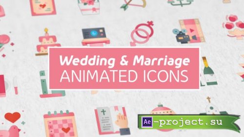 Videohive - Wedding & Marriage Modern Flat Animated Icons - 38344891 - Project for After Effects