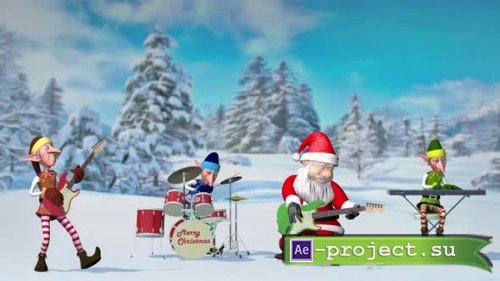 Funny Santa Claus and Elfs Play Musical Instruments - Motion Graphics