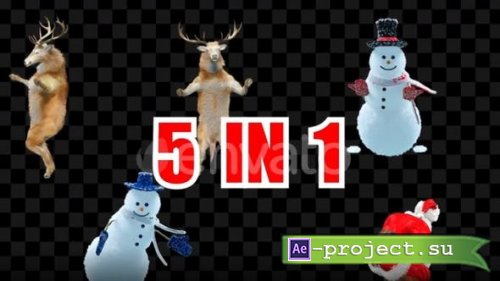 Videohive - Christmas Santa Clause Snowman Deer 5 Pack - 39933459 - Motion Graphics