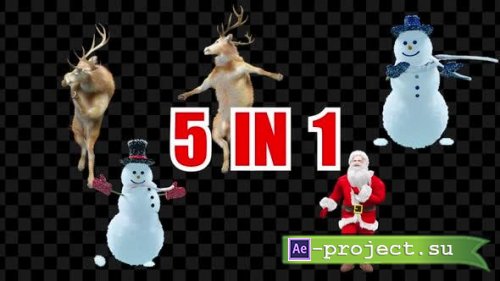 Videohive - Christmas Santa Clause Snowman Deer 5 Pack - 39915752 - Motion Graphics