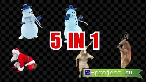 Videohive - Christmas Santa Clause Snowman Deer 5 Pack - 39887056 - Motion Graphics