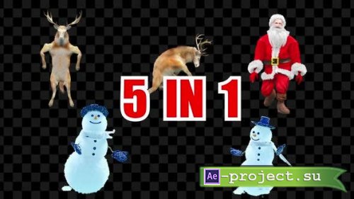 Videohive - Christmas Santa Clause Snowman Deer 5 Pack - 39766649 - Motion Graphics