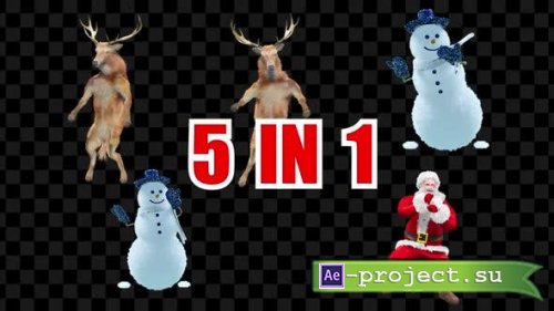 Videohive - Christmas Santa Clause Snowman Deer 5 Pack - 39751233 - Motion Graphics