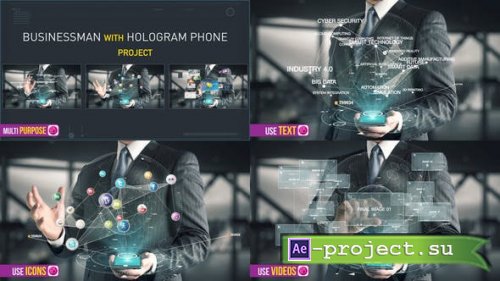 Videohive - Businessman with Hologram Phone - 21612818 - Project for After Effects