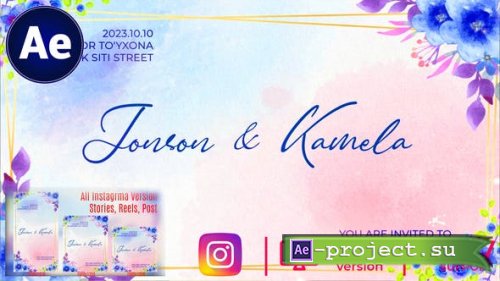 Videohive - 4 in 1 Floral Wedding Invitation Blue - 45696654 - Project for After Effects