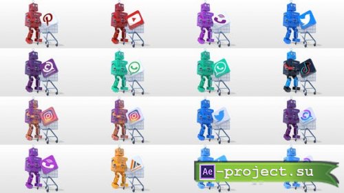 Videohive - Retro Cartoon Robot Shopping Logo Reveal Bundle - 46105758 - Project for After Effects