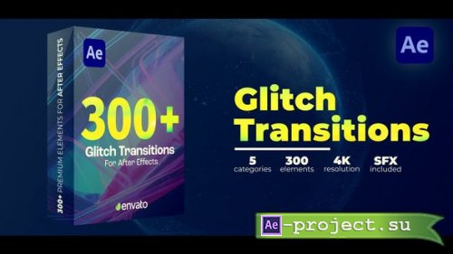 Videohive - 300 Glitch Transitions - 46762527 - Project for After Effects