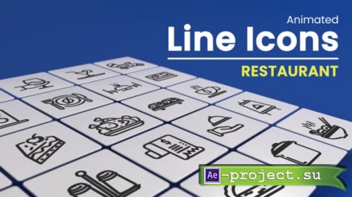 Videohive - 50 Animated Restaurant Line Icons - 48137388 - Project for After Effects