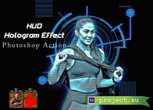 HUD Hologram Effect photoshop Action - 92191015