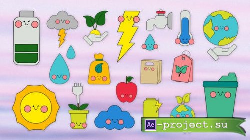Videohive - Sticker Pack - Ecology Doodle Kawaii After Effects Project Template - 51802887 - Project for After Effects