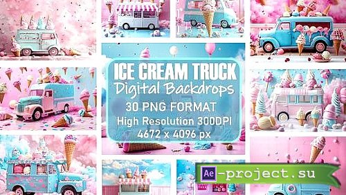 Summer Ice Cream Truck Digital Backdrops Bundle 96804449