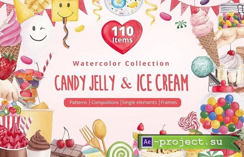 Candy Jelly & Ice Cream Watercolor - 13425676