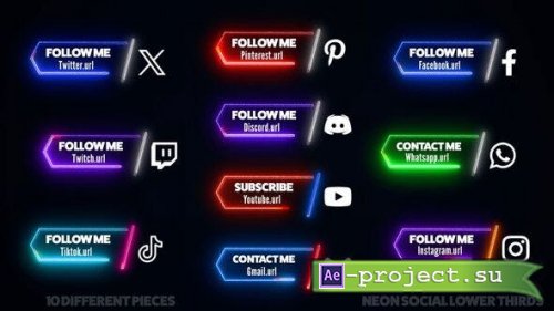 Videohive - Neon Social Media Lower Thirds - 53340174 - Project for After Effects