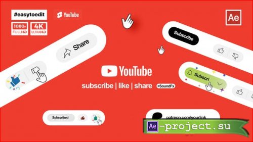 Videohive - YouTube Subscribe Like Share Buttons - 53822575 - Project for After Effects