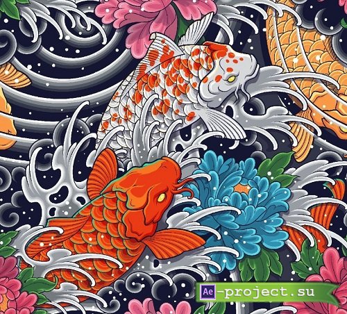 Koi Fish Seamless Pattern UBQHBTD