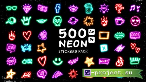 Videohive - Neon Stickers Pack - 55711102 - Project for After Effects