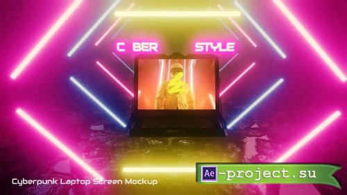 Videohive - Cyberpunk Laptop Screen Mockup - 58504780 - Project for After Effects