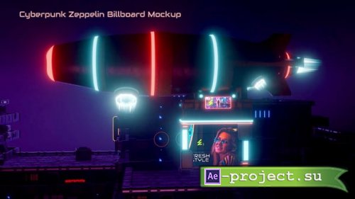 Videohive - Cyberpunk Zeppelin Billboard Mockup - 58724007 - Project for After Effects
