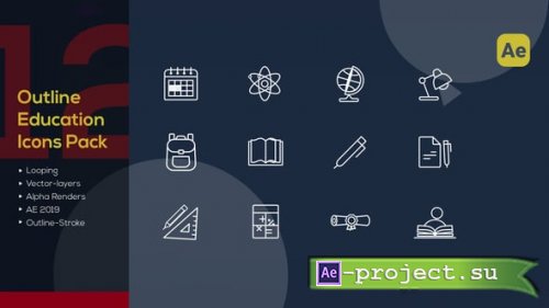 Videohive - Animated Education Line Icons Pack - 59097259 - Project for After Effects