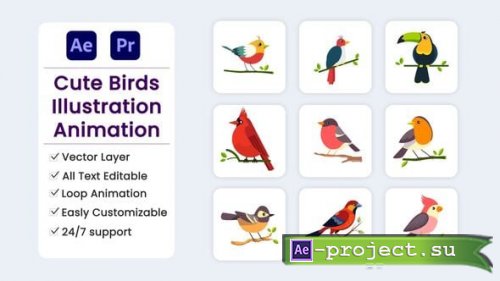 Videohive - Cute Birds illustration - 59108153 - Project for After Effects