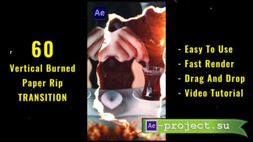 Videohive - Vertical Burned Paper Rip Transition Pack - 59209057 - Project for After Effects