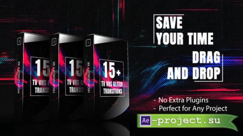 Videohive - Analog VHS Glitch Transition Bundle-Vintage TV Glitch Effects for Video Editing - 59698535